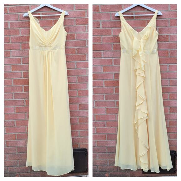 David's Bridal sleeveless chiffon dress with ruffled back detail canary yellow 8 - Picture 2 of 6